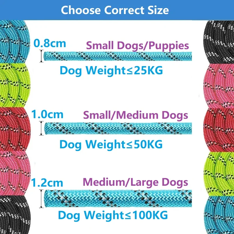 Correas fuertes para perros de 120/150/200/300CM, correa para perros con mango suave, correa reforzada para perros pequeños, medianos y grandes, suministros para perros grandes