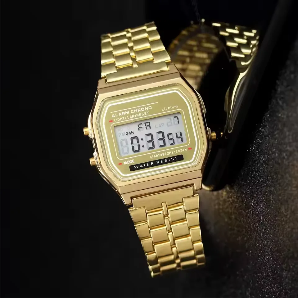 Relojes Digitales LED de Acero Inoxidable para Hombre, Color Dorado y Plateado, Reloj Electrónico de Lujo, Moda y Negocios