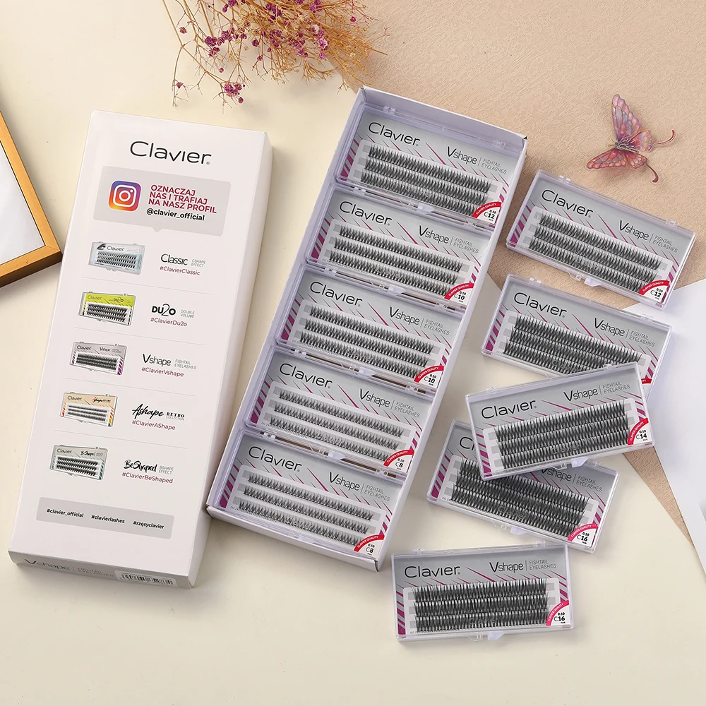Juego de pestañas Clavier Vshape, apariencia de extensión Natural, pestañas tipo C, 10 cajas por juego, maquillaje profesional, pestañas individuales