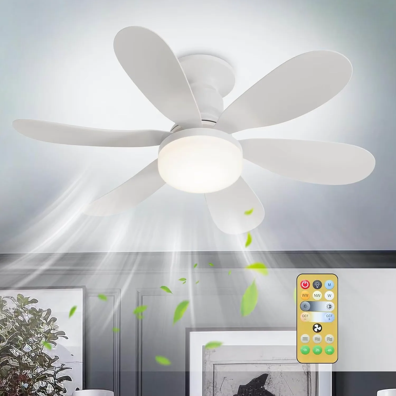 Ventilador de techo LED de 40W con luz E27 y control remoto para atenuación, adecuado para sala de estar, estudio, uso doméstico, 85-265V