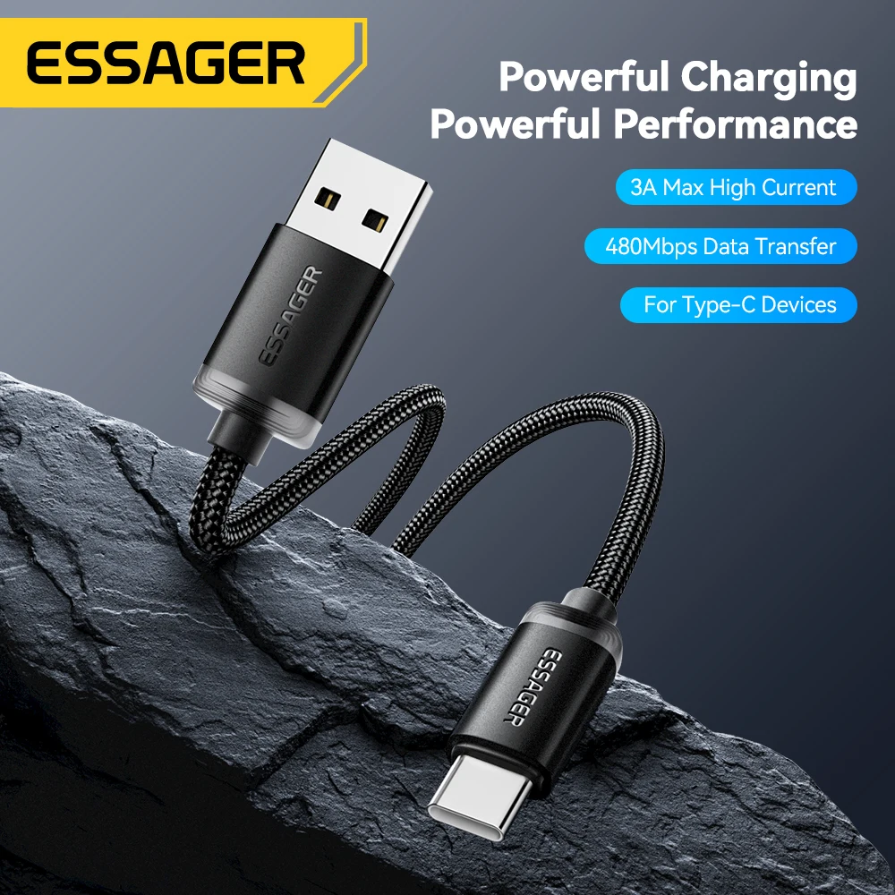 Cable USB tipo C Essager 3A para Iphone 15 Plus Huawei Mate60 P60, Cable de carga rápida, Cable de datos USB-C para Xiaomi Samsung