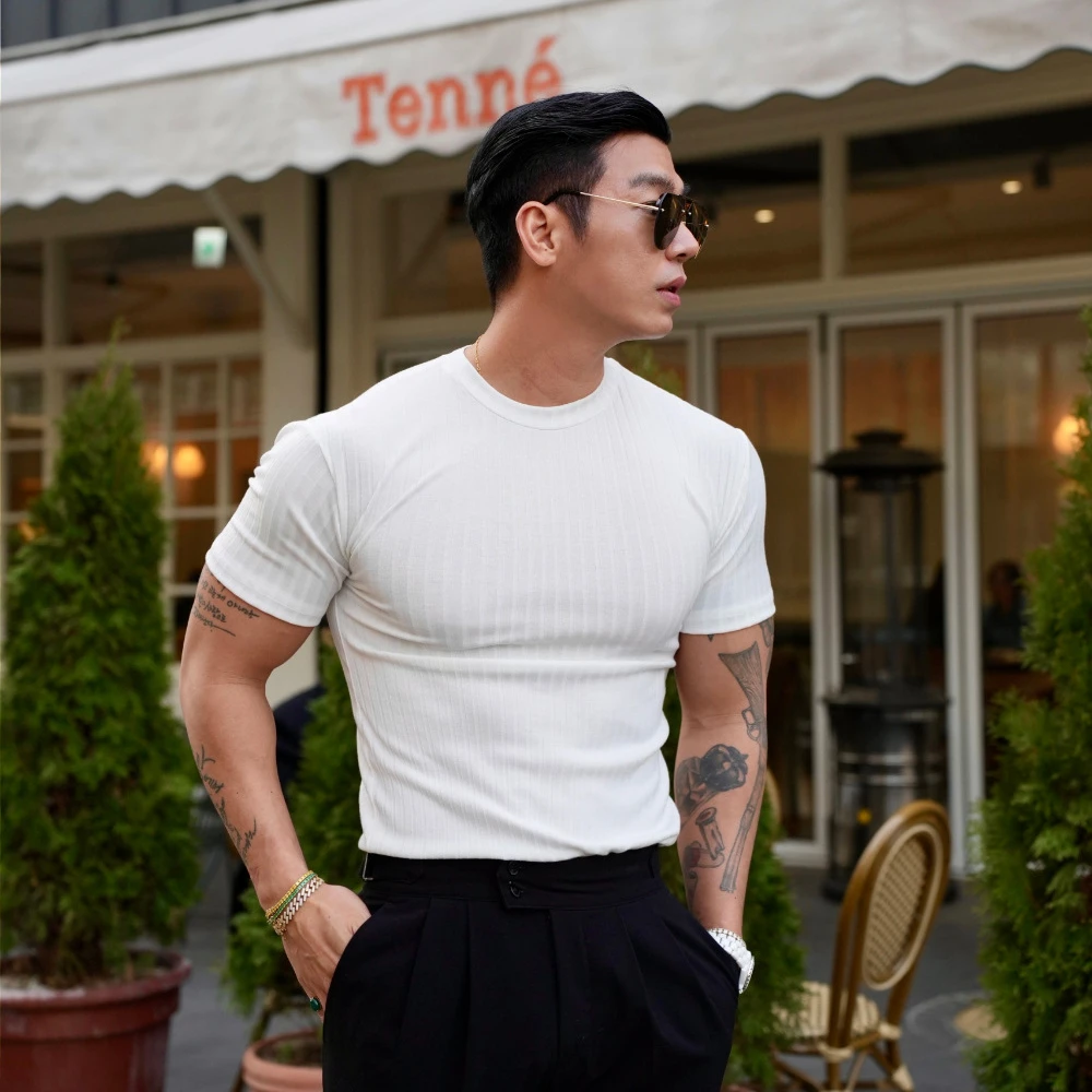 Camiseta ajustada de manga corta para hombre, camiseta atlética informal de manga corta, entrenamiento físico, holgada de secado rápido, ropa deportiva para hombre
