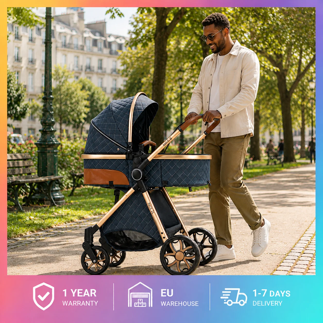 Cochecito de Bebé Portátil 3 en 1 con Cesta de Transporte, Asiento de Seguridad para Coche, Carrito Infantil de Alta Gama, Gran Capacidad de Carga, Plegable, de Lujo, Bidireccional, con Cama Cómoda para Dormir