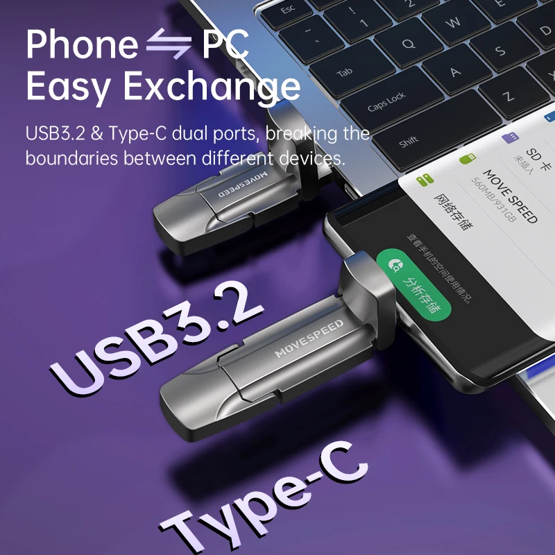 MOVESPEED 1000 MB/s unidad de bolígrafo de estado sólido USB3.2 Gen 2 tipo C unidad Flash 1TB 512GB 256GB 128GB Pendrive para PC Smartphone Tablet