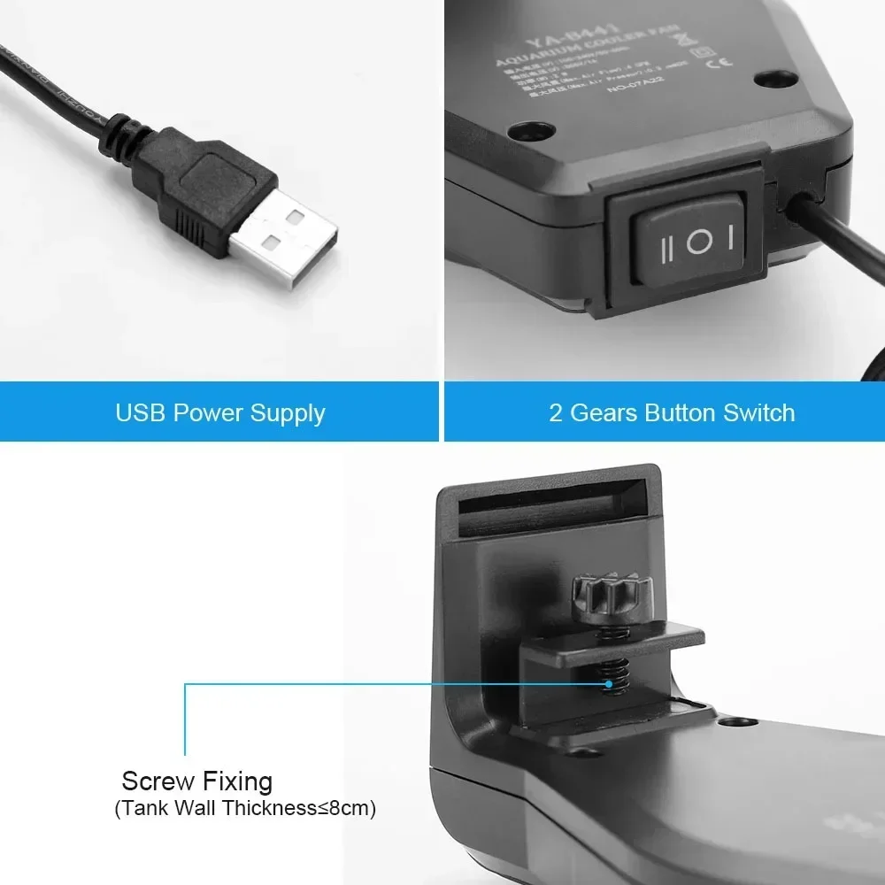 Ventilador de refrigeración de acuario USB con Control de velocidad, Mini potente impermeable silencioso para disipación de calor de tanque de plantas de camarones y peceras