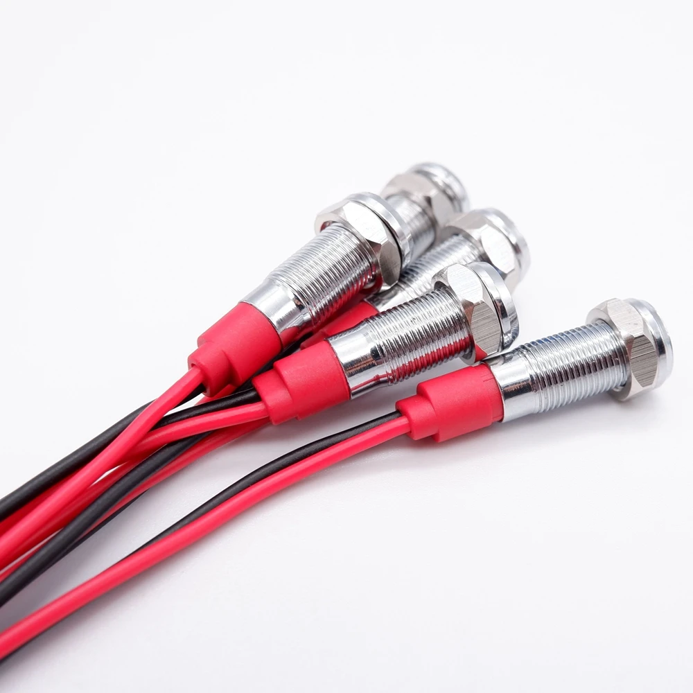 Luz indicadora de Metal de 6mm, lámpara LED de señal de advertencia, interruptor de cables piloto, 3V, 5V, 12V, 24V, 220V, rojo, naranja, azul, verde, blanco con cable