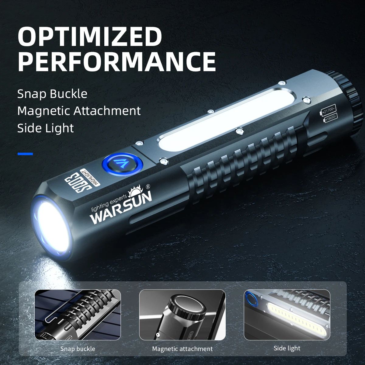 Warsun-linterna LED potente, linterna recargable multifuncional para exteriores, linterna portátil, lámpara de mano con imán
