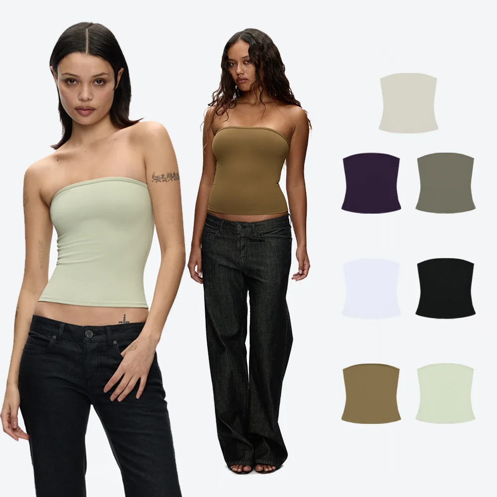 Top sin tirantes para mujer, ropa interior elástica ajustada, disponible en varios colores, top sexy, camiseta básica elástica ajustada que realza la cintura, estilo versátil
