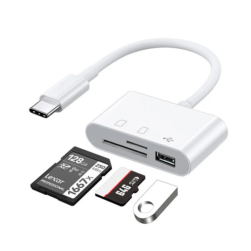 Adaptador de lector de tarjetas 3 en 1 tipo C a SD TF lector de tarjetas de memoria USB tipo C OTG convertidor para Huawei Samsung Xiomi teléfono tableta