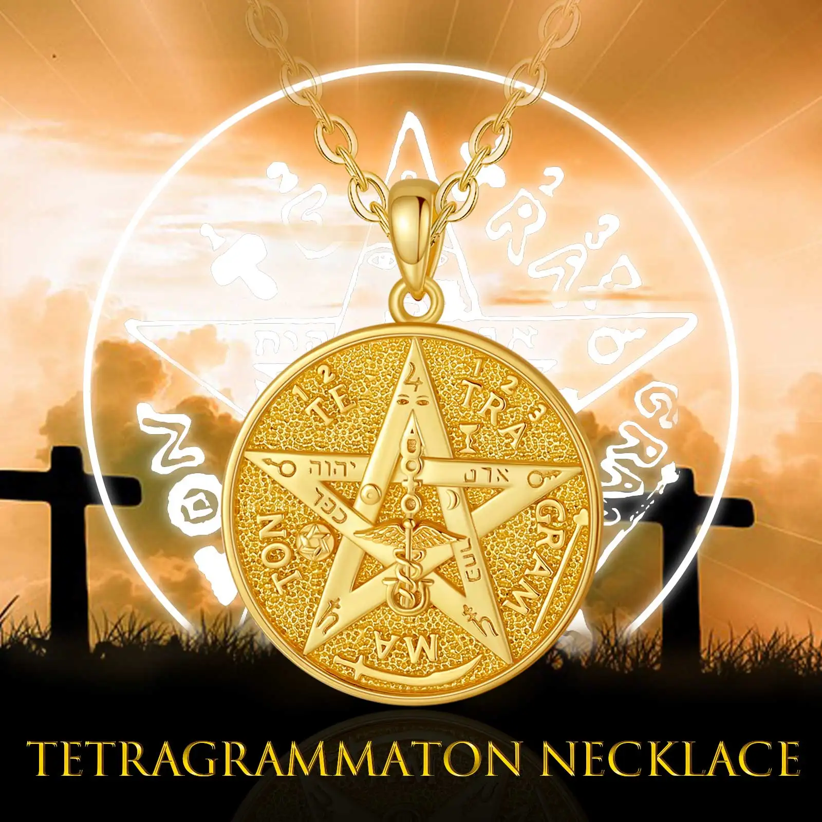 Eudora-collares de plata de ley 925 con runas de pentagrama para mujer y hombre, amuleto de oro de 18 quilates, colgante de tetragrammaton de estrella guardián, regalo