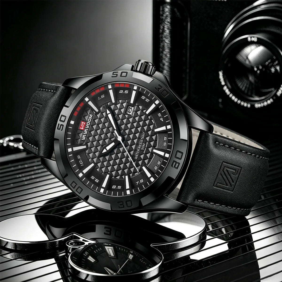 VA VA VOOM, reloj de pulsera deportivo informal con calendario de cuarzo militar para hombre, reloj de pulsera de cuero de negocios resistente al agua para hombre, reloj Masculino