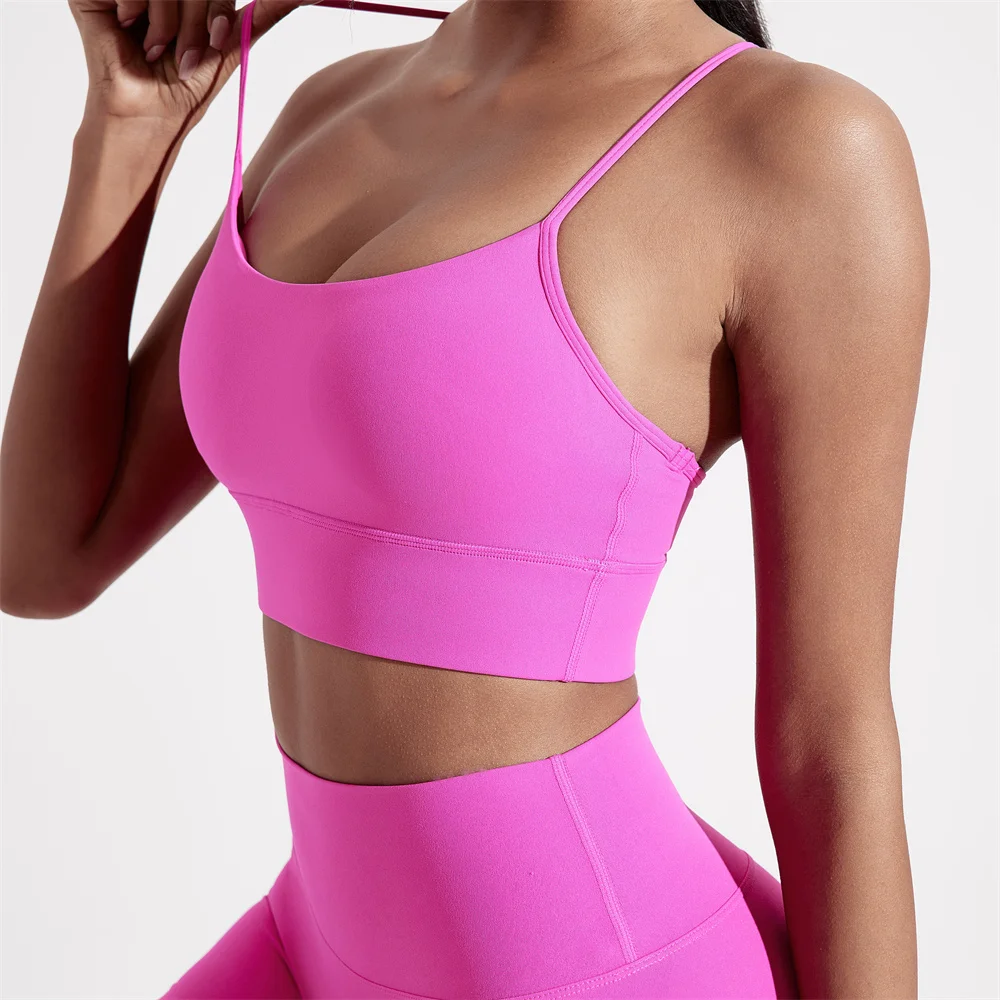 Sujetador deportivo de Color liso con forma de Y para mujer, Top suave y ajustado, entrenamiento integral, trote, gimnasio, Yoga, ropa interior con almohadilla para el pecho