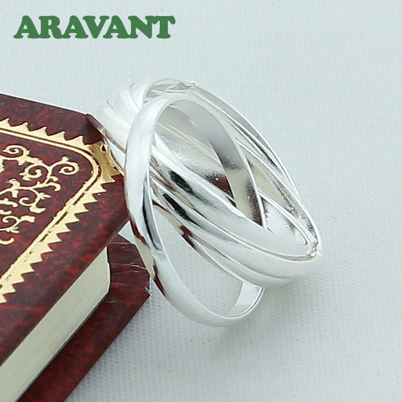 Aravant 925 Plata 10 círculo Triple anillo brazalete conjunto para hombres mujeres joyería de moda