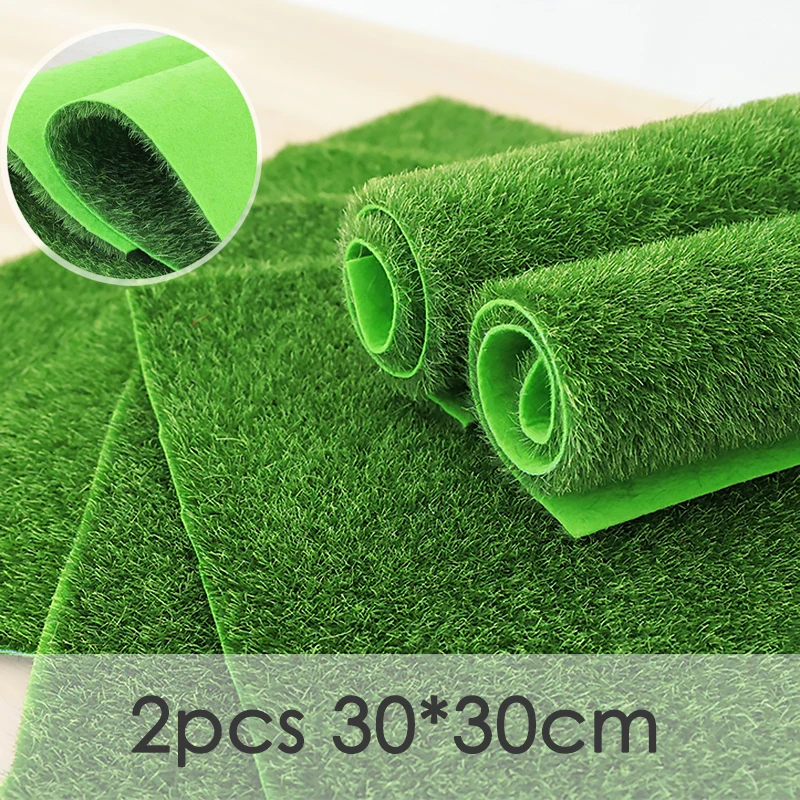2 uds césped Artificial jardinería al aire libre césped sintético césped falso alfombra Micro-paisaje DIY flocado alfombra 30*30cm