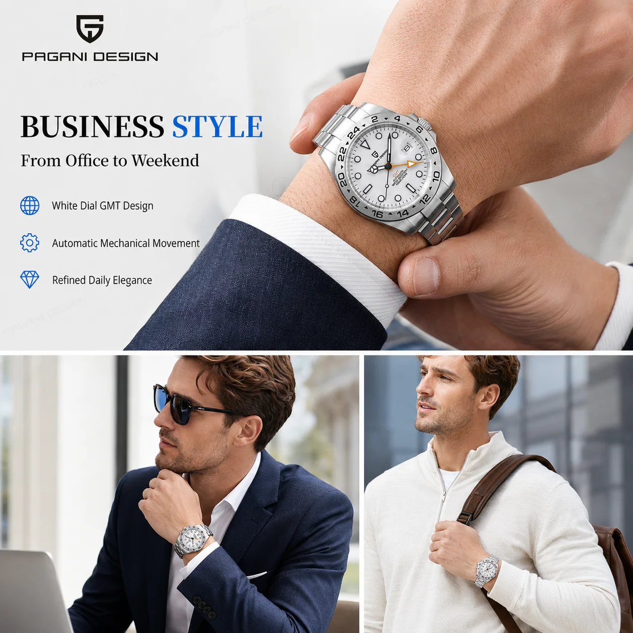Reloj PAGANI Design 2026, Nuevo Reloj Mecánico Automático para Hombre, Reloj GMT de 42 mm, Reloj de Acero Inoxidable con Zafiro, Resistente al Agua, Reloj Hombre