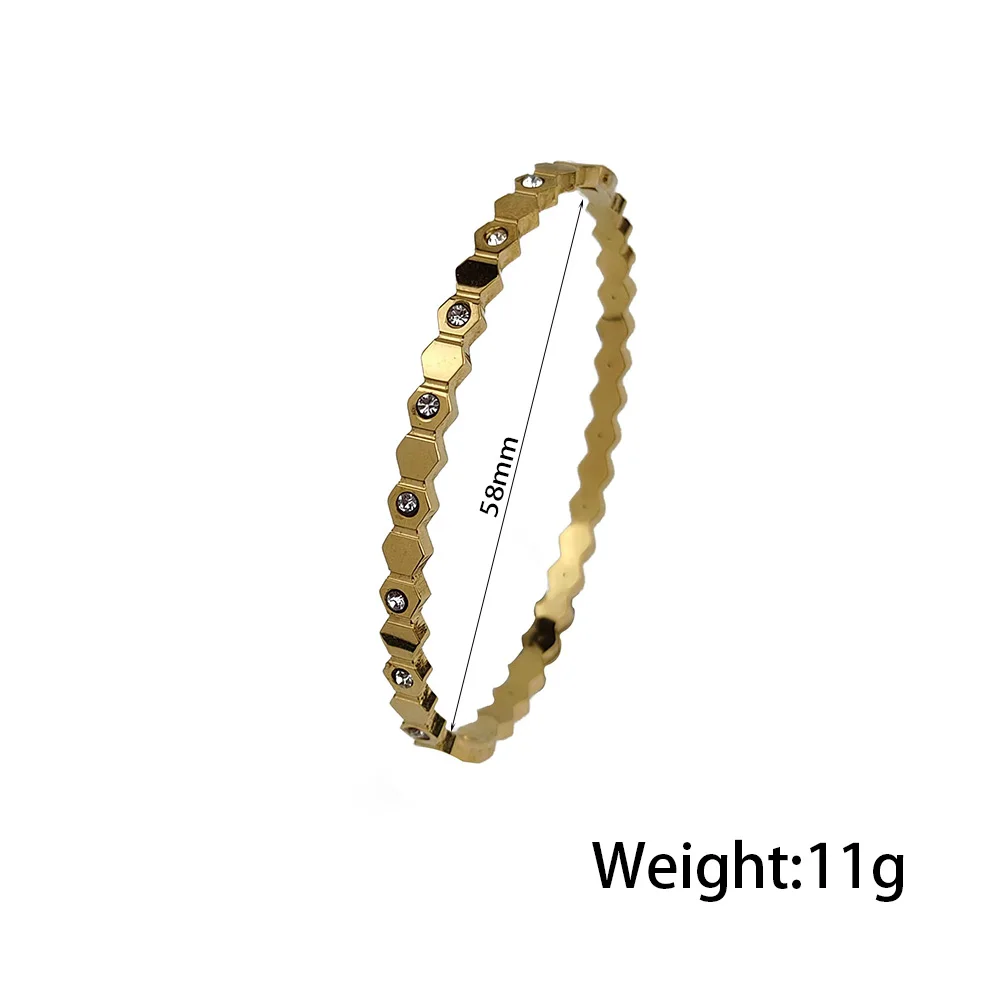 Nueva pulsera hexagonal de circón en forma de panal de acero inoxidable chapada en oro para mujer, joyería para fiesta y boda