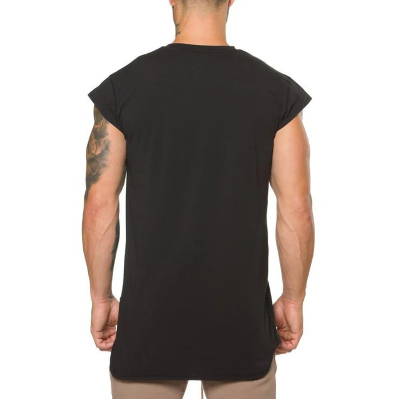 Camisas musculares de entrenamiento de Color sólido para hombre, camiseta de manga pequeña transpirable de algodón para gimnasio y culturismo, camisetas informales de Fitness Hip Hop