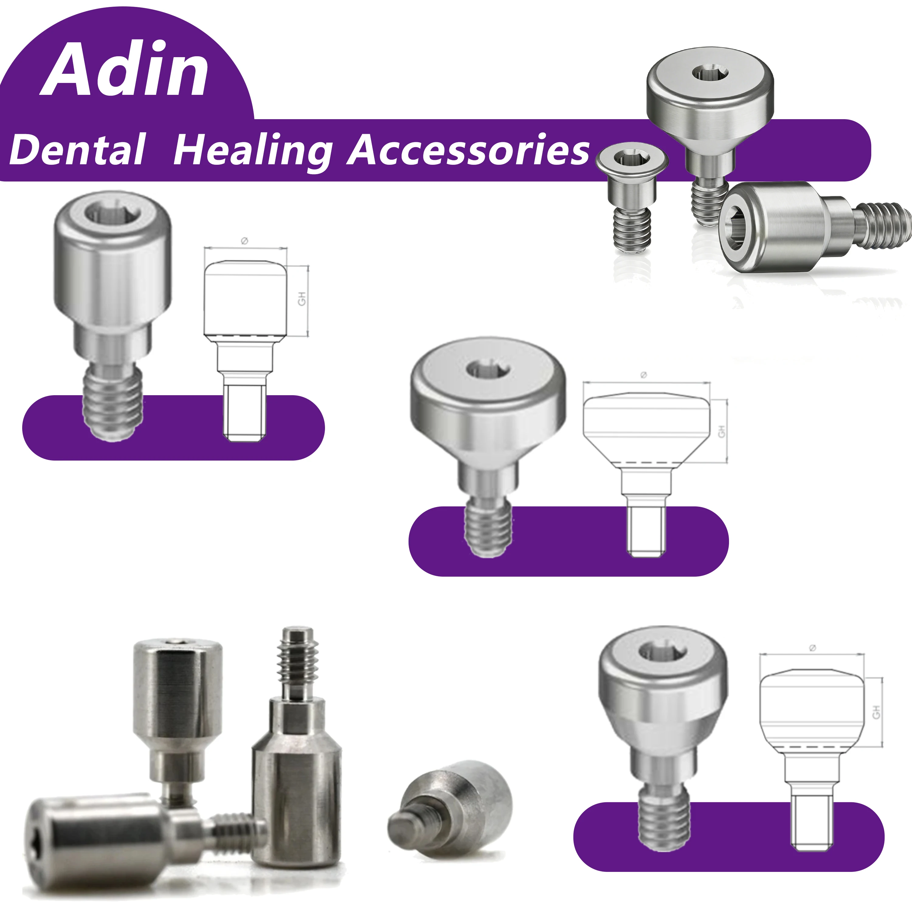 Soporte de cicatrización compatible con implante dental Adin, tornillo de cicatrización, ventana de cierre, varilla de transferencia, accesorios dentales