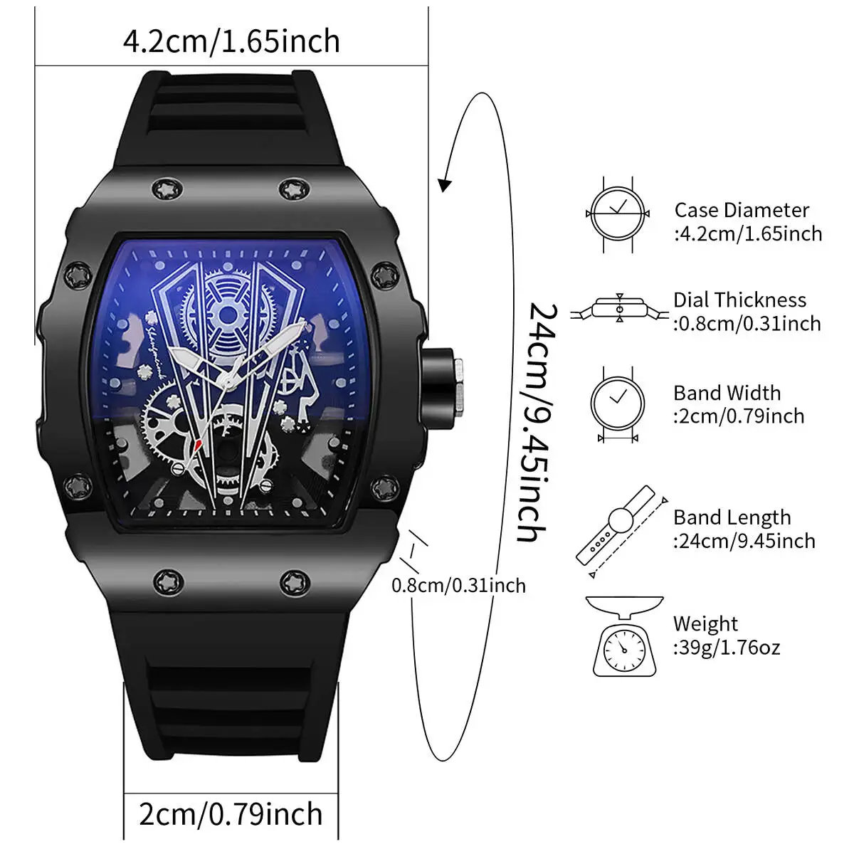 1/2 Uds. Reloj de cuarzo de lujo con esfera grande para Hombre, correa de silicona informal, relojes deportivos para Hombre (sin caja)