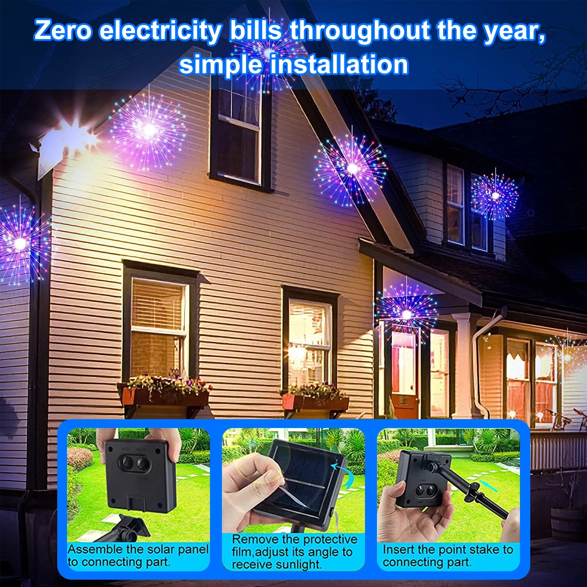 Luces solares de fuegos artificiales para exteriores, 90/150/200 LED, 8 modos, guirnaldas de luces colgantes de alambre de cobre para patio, tienda de campaña, fiesta, Navidad