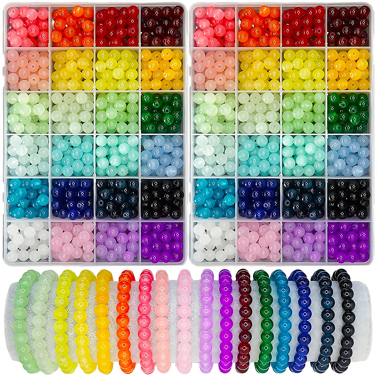 Kit para hacer pulseras de cuentas de cristal de 24 colores y 8 mm, 360/480/720 piezas, cuentas redondas de vidrio para joyería, adecuadas para manualidades