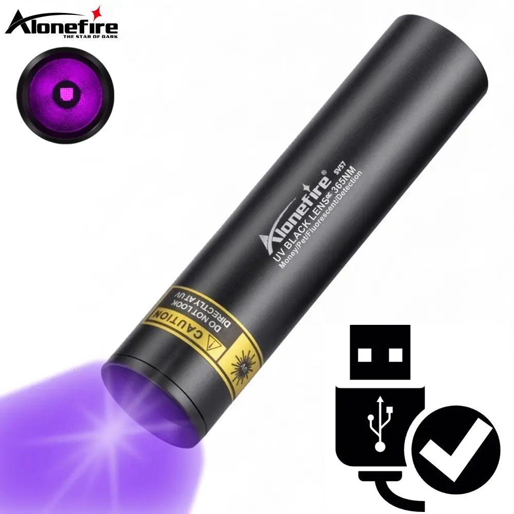 Linterna UV de 3W y 365nm, Recargable por USB, Luz Ultravioleta para Detectar Orina de Mascotas, Tinea en Gatos, Dinero, Minerales, Escorpiones, Luz Negra SV57