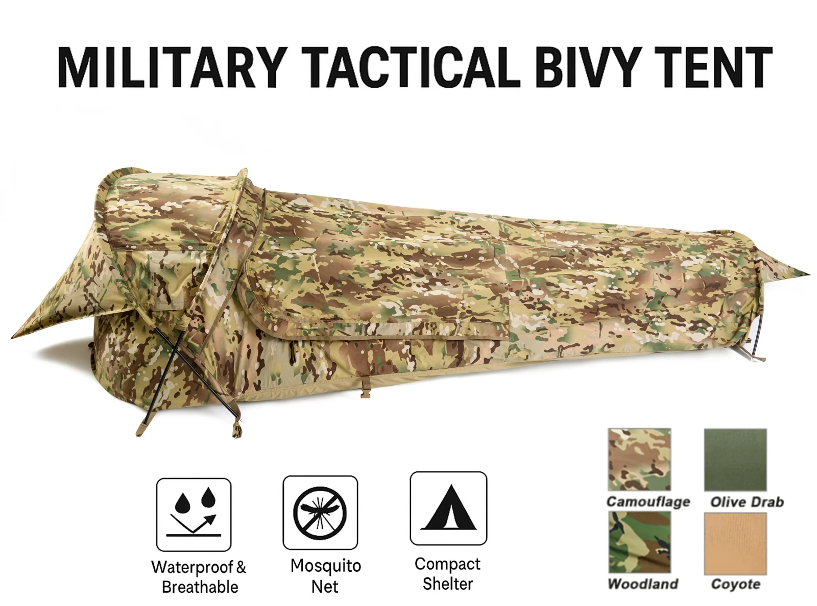 Tienda de campaña militar Hideaway Bivy, ligera, impermeable, compacta, de un solo polo, para mochilero y senderismo