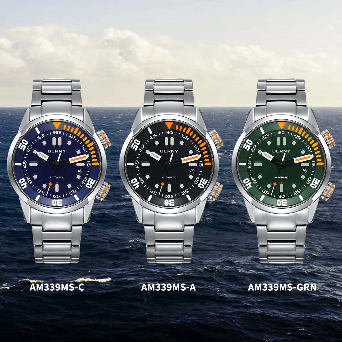 Reloj de buceo automático BERNY para hombre, reloj de pulsera superluminoso de 20 ATM, reloj mecánico deportivo de zafiro original para hombre