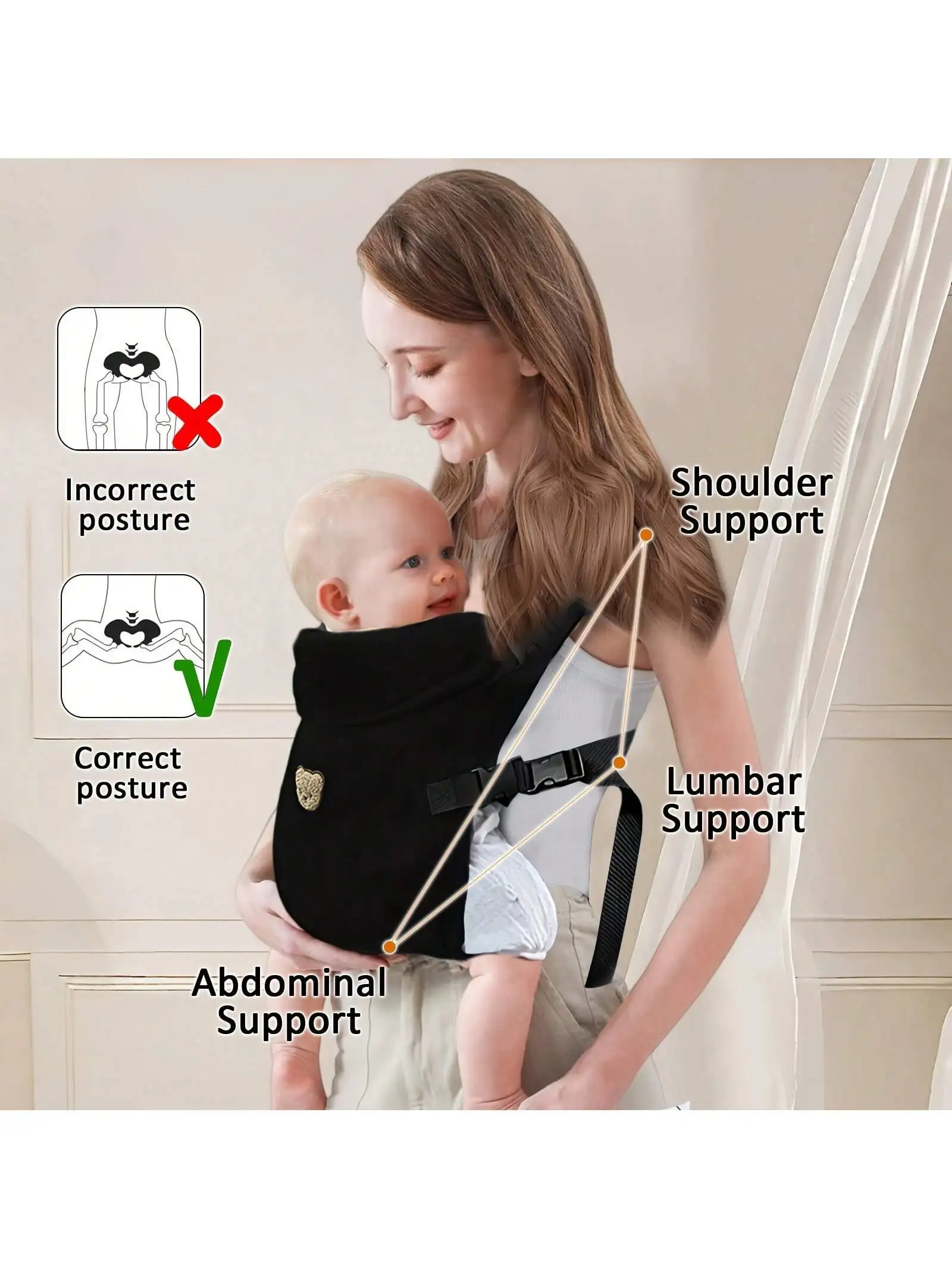 Portabebés multifuncional de ingeniería física de 1 pieza, equipo de viaje portátil para bebé 4 en 1, correas delanteras y correas traseras ajustables y cómodas, regalo perfecto para Baby Shower para bebés.