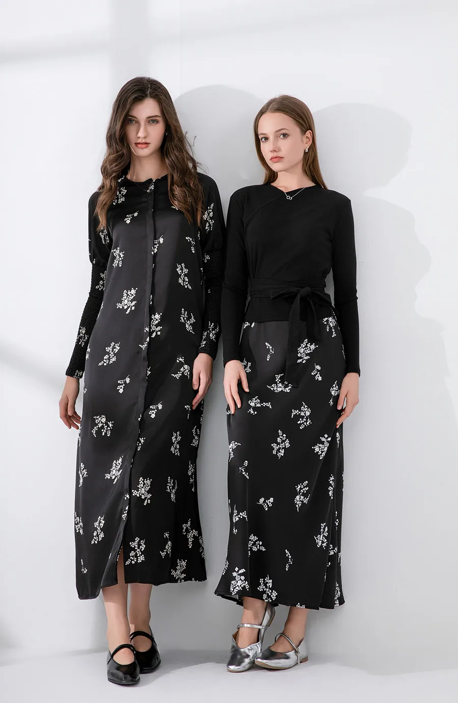 AS 2024 ropa de mujer vestido de satén diseño con botones vestido maxi con mangas ahumadas (Envío en 1 día)