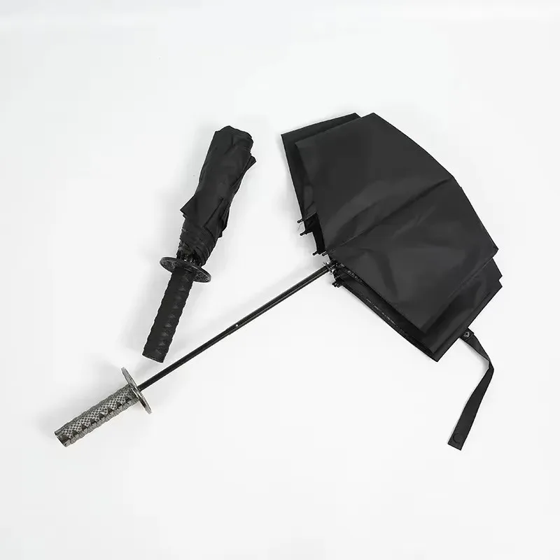 Paraguas plegable de espada Ninja a prueba de viento, sombrilla de bloque UV, Demon Slayer, Katana japonesa Real, Samurai Sabre, sombrilla negra