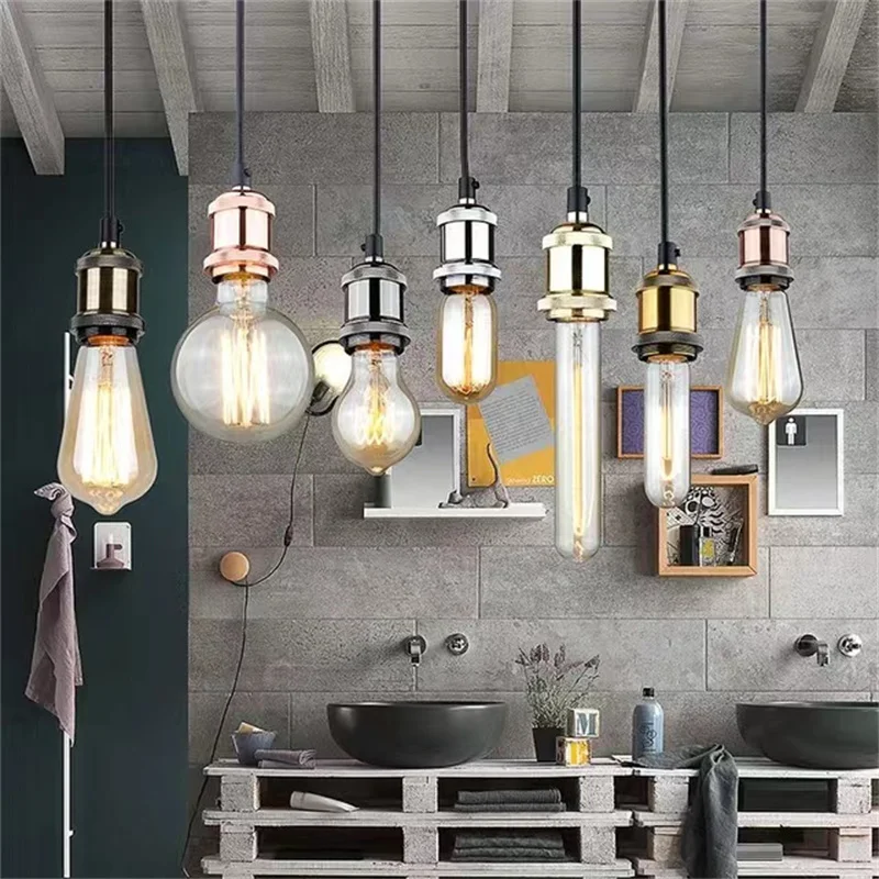 Base de lámpara de 6 piezas, portalámparas Retro E26, E27, Industrial, Edison, 220V, accesorio de portalámparas de cobre cromado
