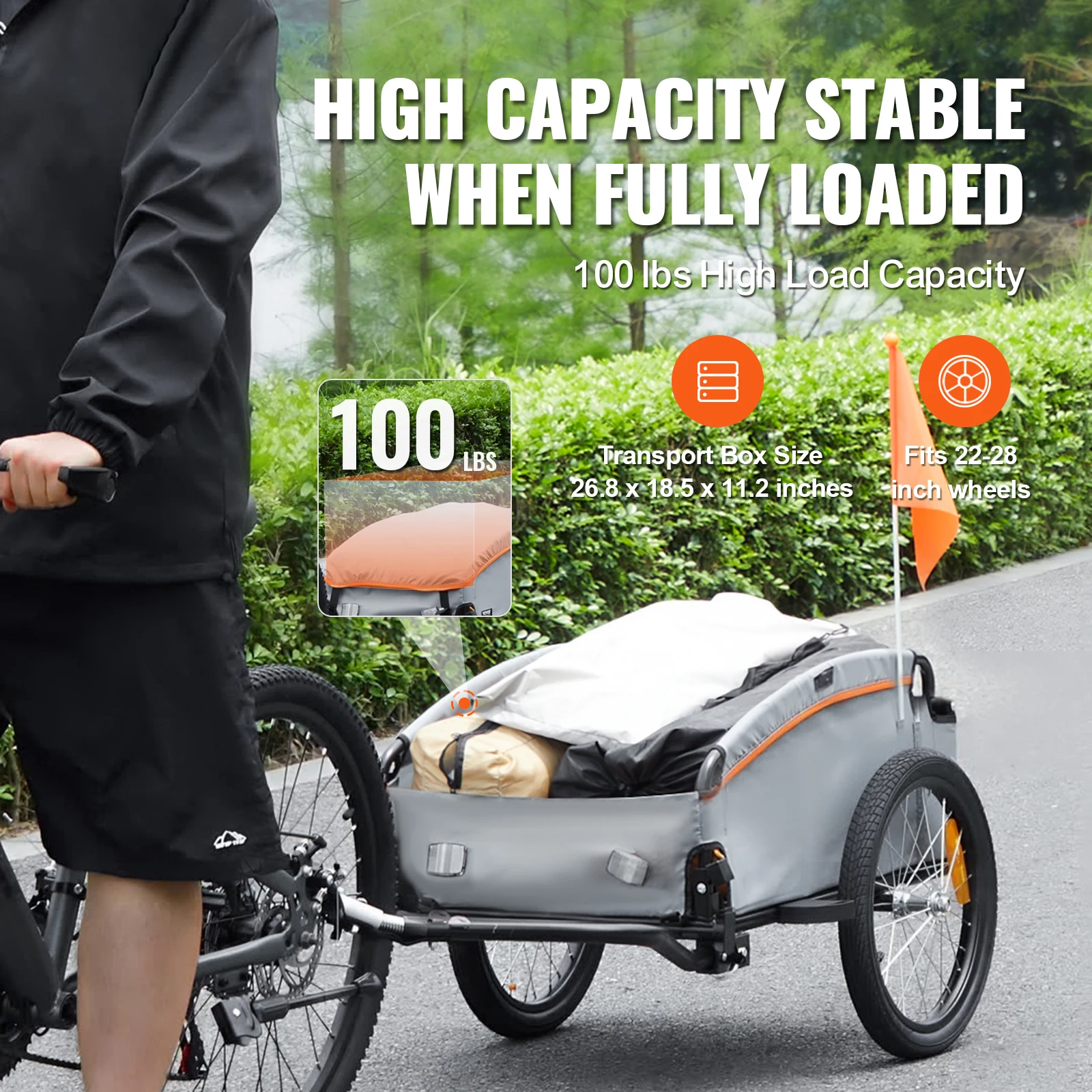 SucceBuy, remolque de carga para bicicleta de 100 libras, carro plegable para bicicleta con cubierta impermeable y reflectores seguros que se adapta a ruedas de bicicleta de 22 "-28"