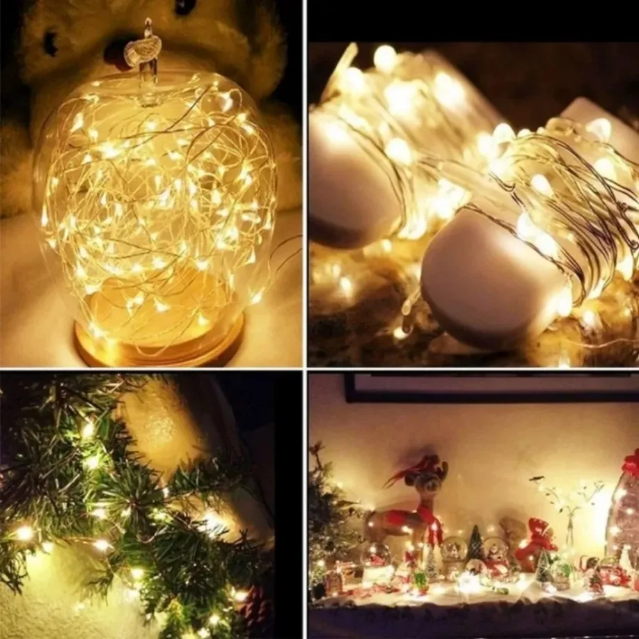 Guirnalda de luces LED de 5M, luces de hadas de alambre de cobre Led impermeables con pilas, luces de decoración navideña para fiesta de boda DIY