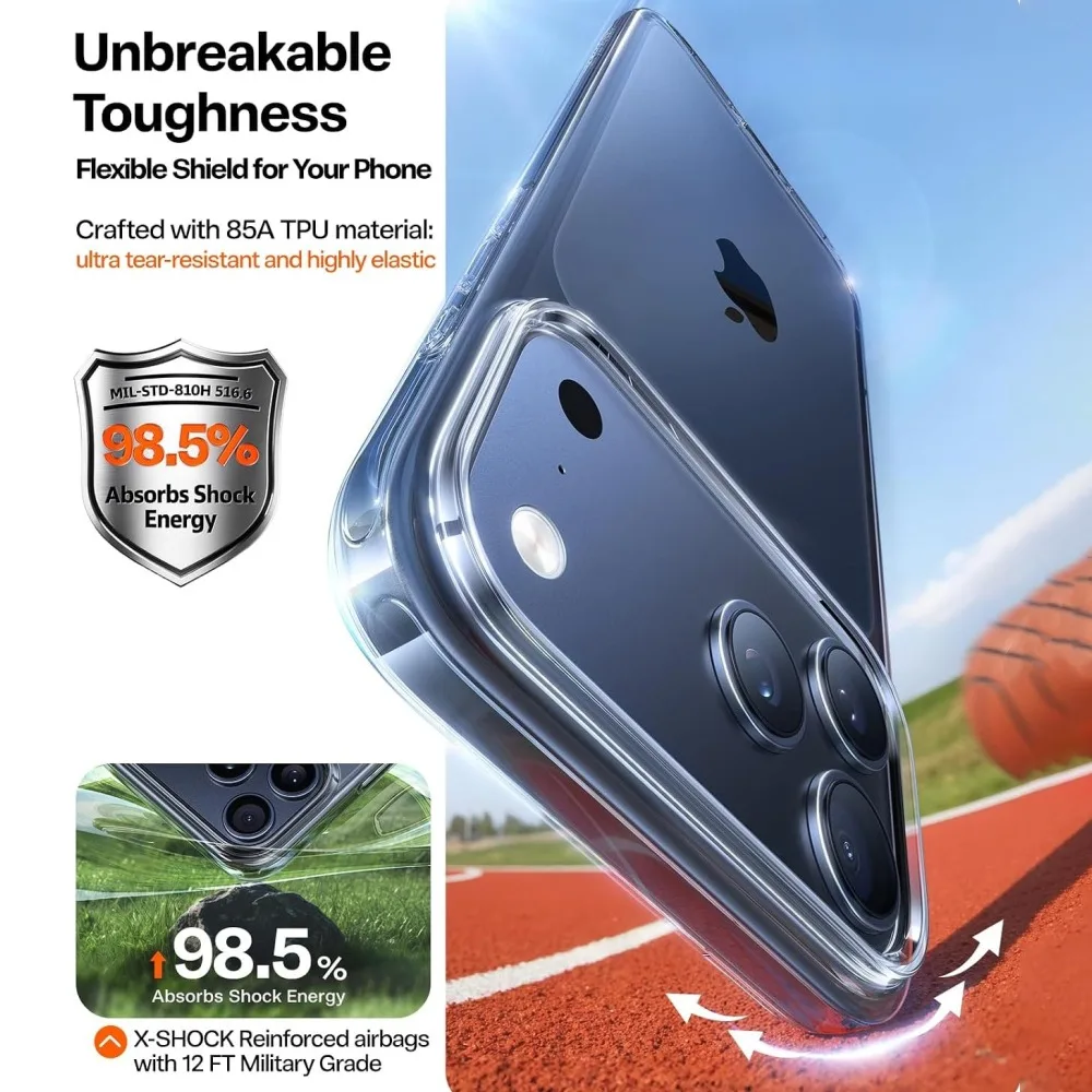Funda Ultra Delgada Transparente para iPhone 18 17 16 15 14 13 12 11 Pro Max, Cristal Transparente, Anti-Amarilleo, Grado Militar