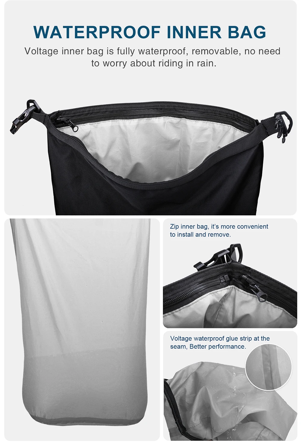 Rhinowalk bolsa impermeable para asiento trasero de motocicleta, mochila de equipaje con bolsa interior a prueba de lluvia, 10l, 20L, 30l