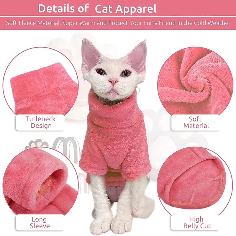 Suéter de cuello alto para gato, abrigo cálido de invierno sin pelo, ropa para gatos, jersey de pelusa suave, camisa para gato Maine-Coon, Chihuahua, ropa para mascotas