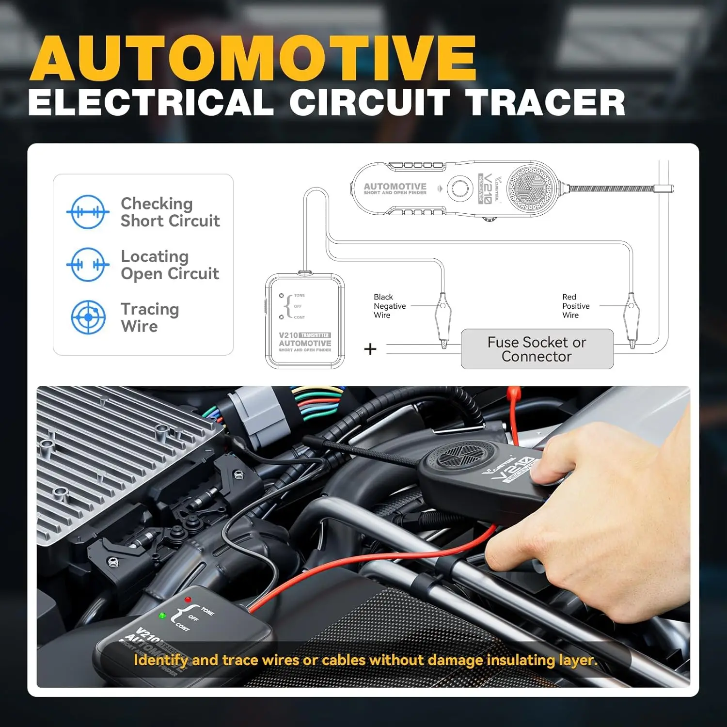 VDIAGTOOL V210 - Buscador de Disyuntores Automotrices, Probador Eléctrico, Rastreador de Cables, Detector de Circuitos Abiertos y Cortos, DC 6-42V