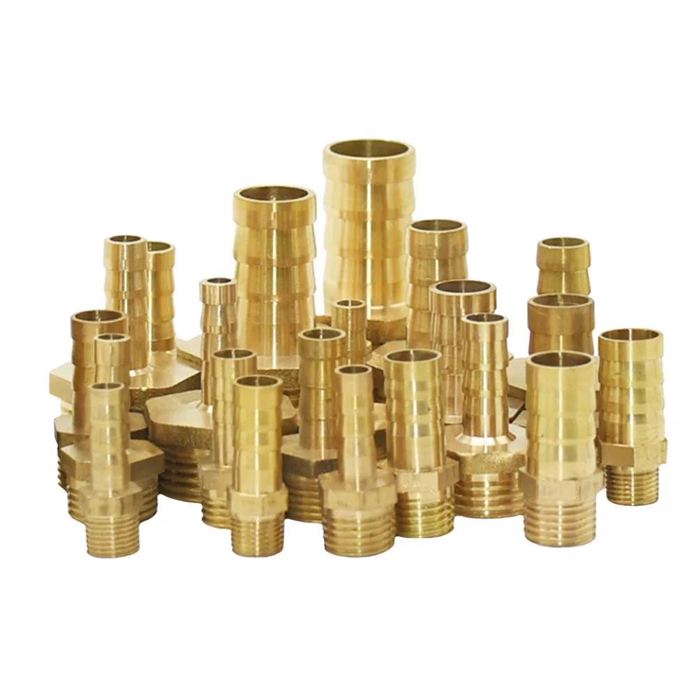 Conector de manguera de latón de 14/16/19/25mm, conector de tubo de rosca macho de 1/2 3/4 ", acoplador de tubo de aire y aceite de agua de cobre