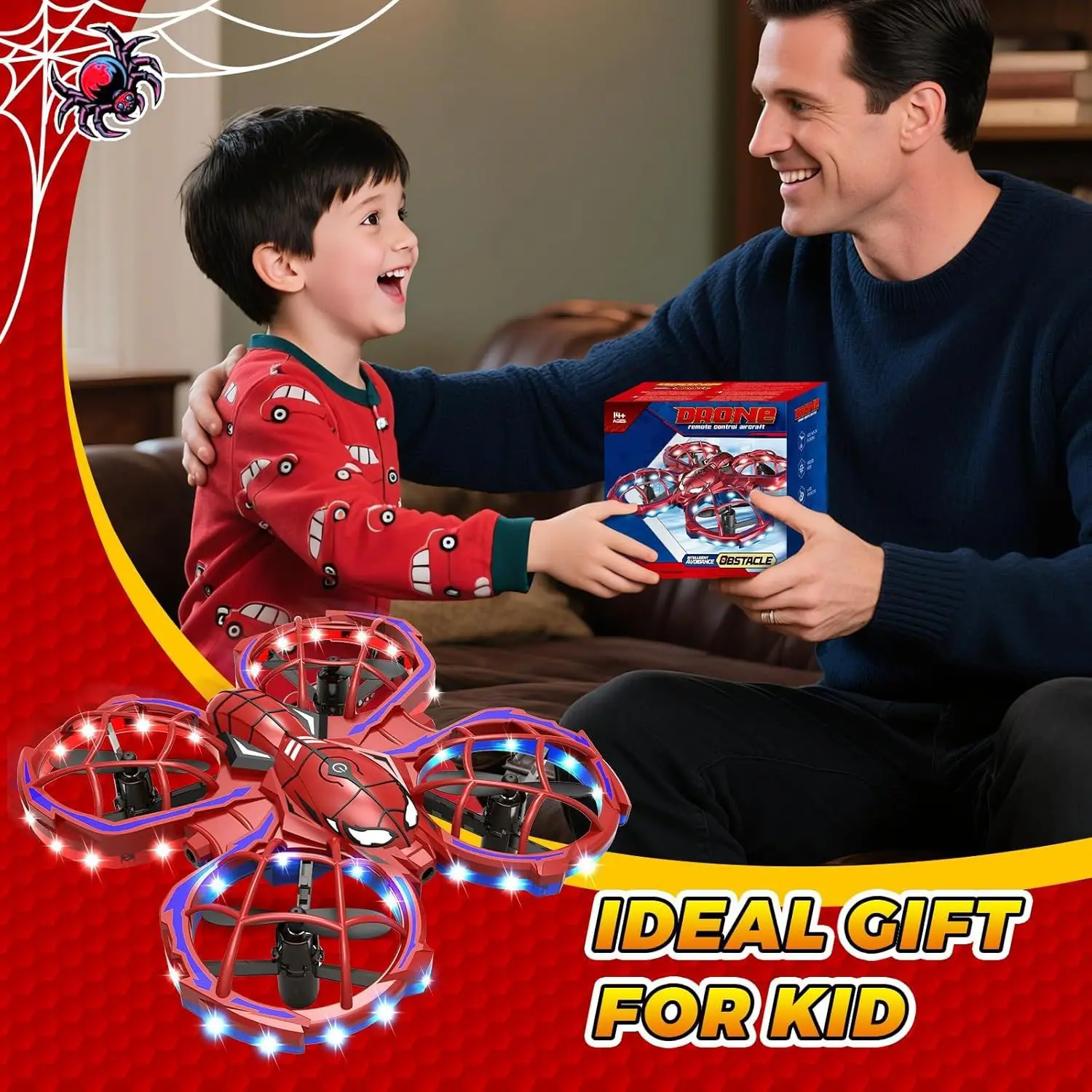 Mini Spider Drone Modos de 3 velocidades Rojo, Evitación de obstáculos, Modo sin cabeza, Entrenamiento de vuelo para principiantes, Juguete de regalo para niños