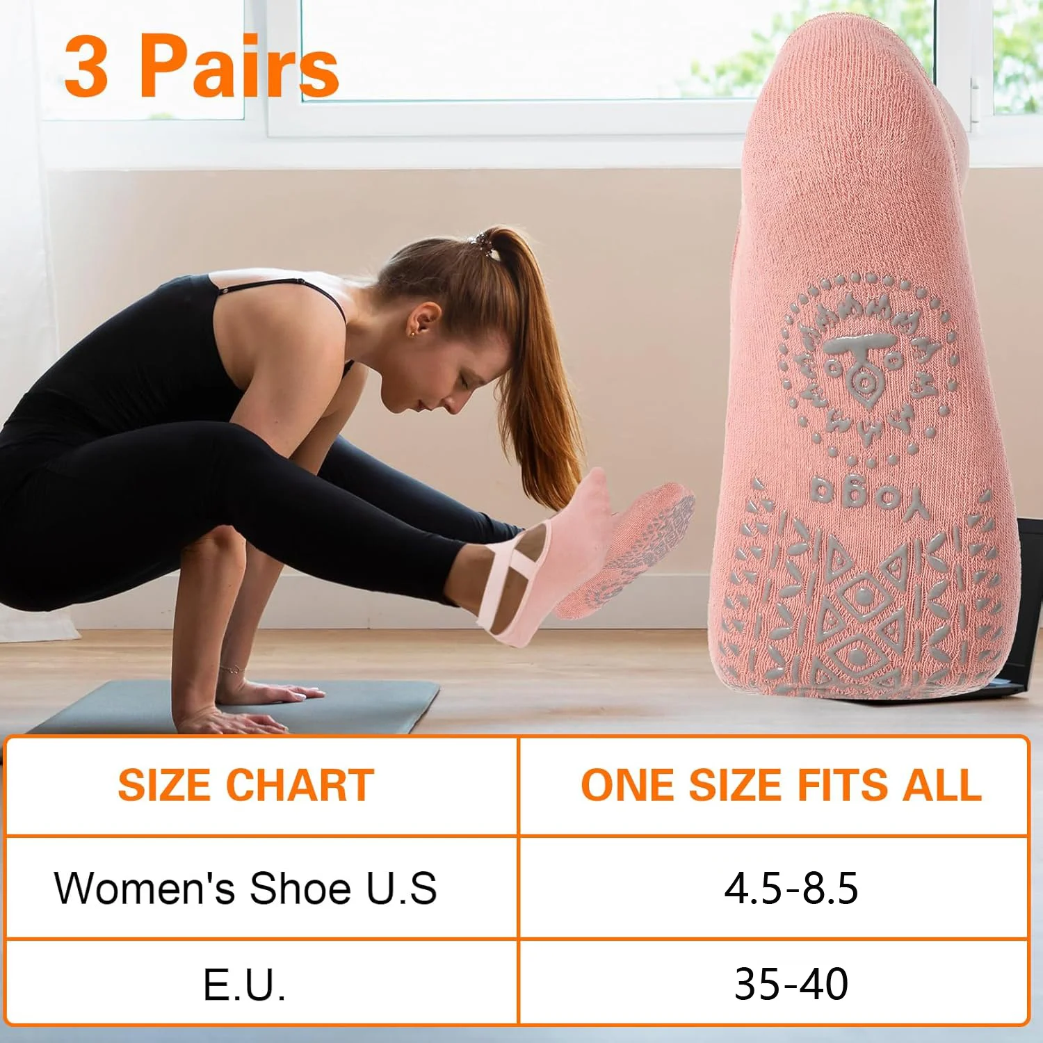 3 pares de calcetines de yoga para mujer calcetines de barra antideslizantes con correas calcetines de baile de ballet para yoga Pilates Ballet Barre Dance