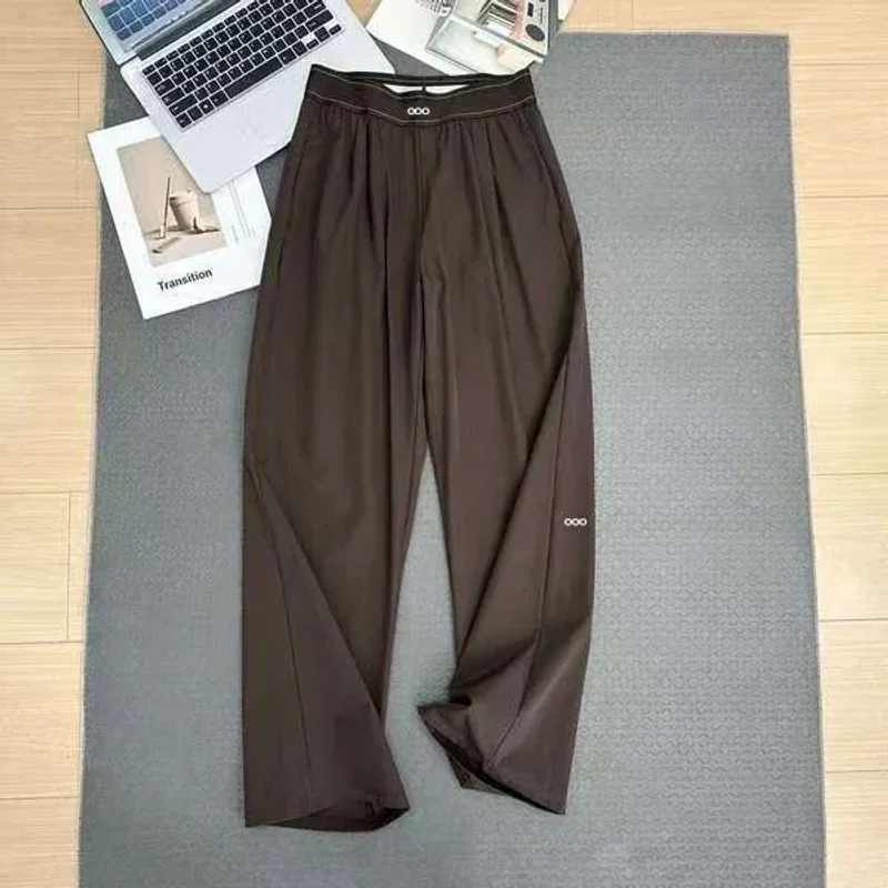 Pantalones casuales holgados de mujer 2026, de cintura alta y finos, transpirables, con caída, de pierna ancha y boca recta, ideales para yoga y verano.