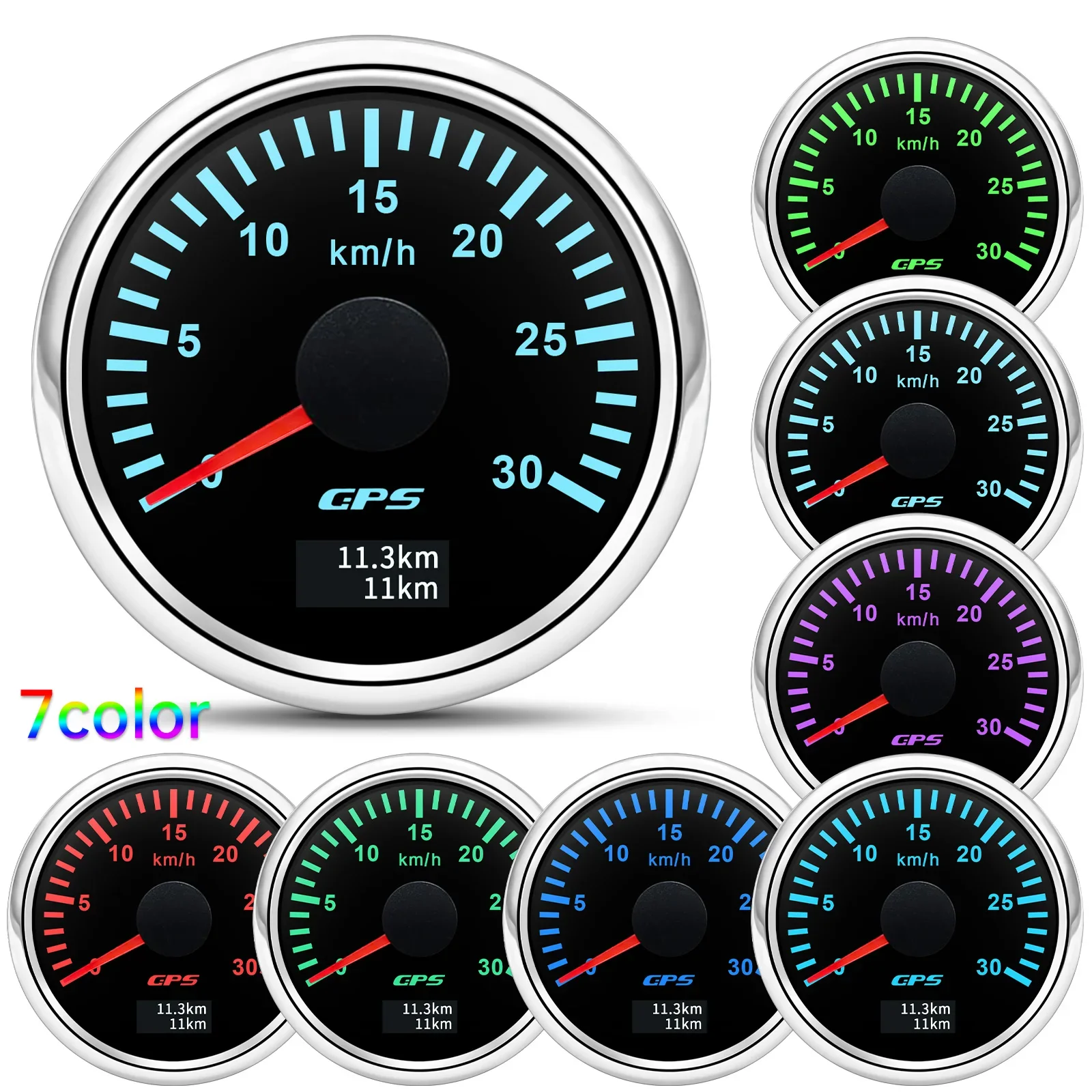 Velocímetro GPS HD de 52MM, 30/60/80/120/200 Km/h, medidor de velocidad para barco, coche y camión, retroiluminación de 7 colores con antena GPS de 9-32V