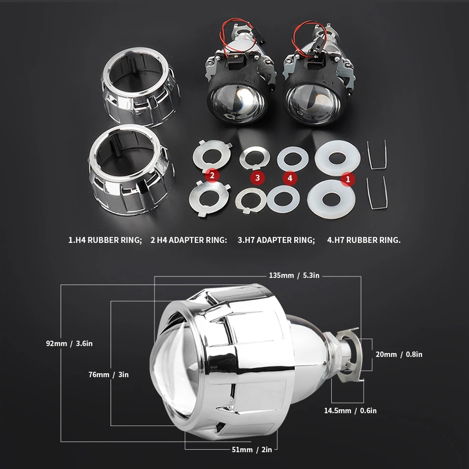 AILEO, 2 uds., Mini lentes de faro para proyector Bi Xenon HID, reequipamiento de 2,5 pulgadas, compatible con H4 H7 H11 9005 H8, lámpara de cabeza para coche, cubiertas de pistola Gating