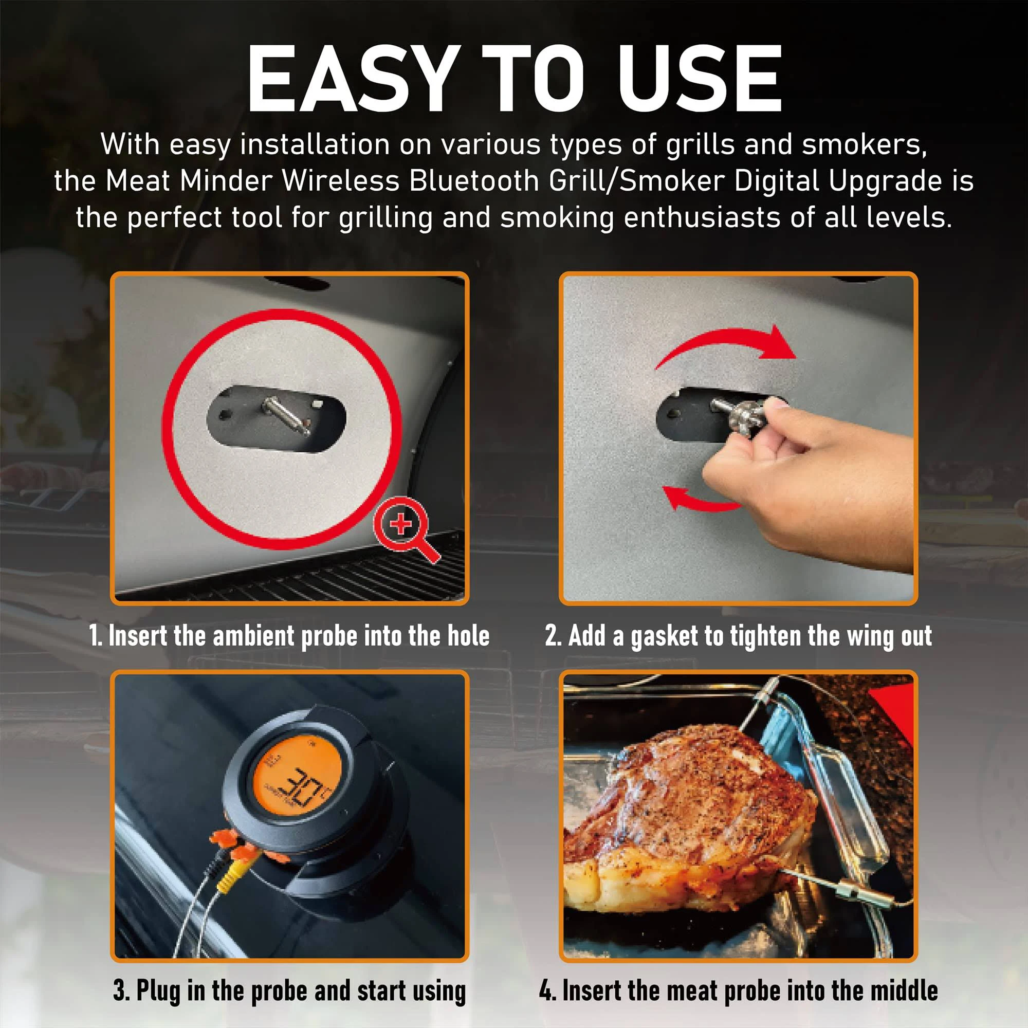 WENMEICE Termómetro inalámbrico Bluetooth para carne y barbacoa, para horno, parrilla, ahumador, barbacoa, cocina digital inteligente, accesorios y herramientas de cocina.