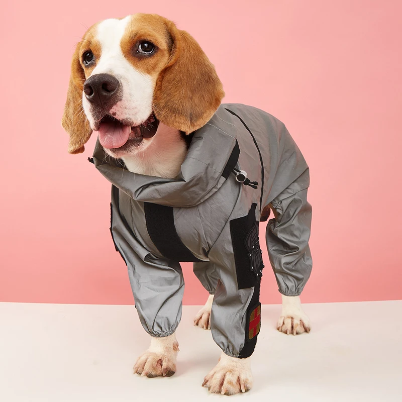 Chubasquero grande para perros al aire libre, chaqueta reflectante con protección solar, impermeable para mascotas, Sudadera con capucha, ropa impermeable para perros medianos y grandes, mono impermeable