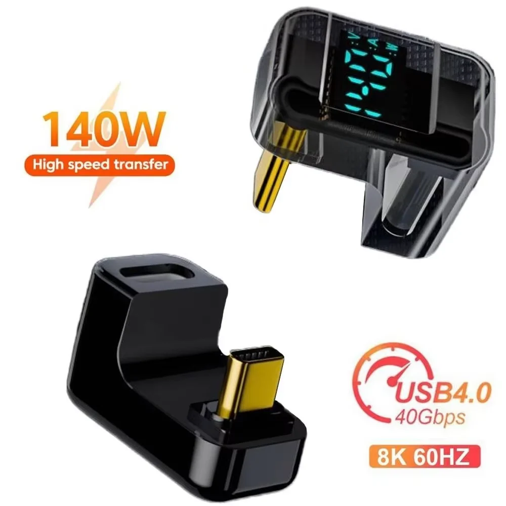 Adaptador de pantalla Digital USB C a USB C en forma de U, 140W, carga rápida, tipo C macho a C hembra, adaptador de extensión, transferencia de datos de 40Gbps