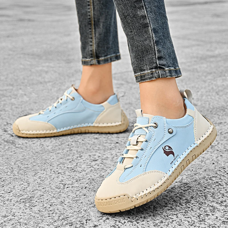 Zapatos informales de cuero hechos a mano para mujer, zapatos planos a la moda para mujer, zapatos antideslizantes para exteriores, zapatillas Retro de estilo británico