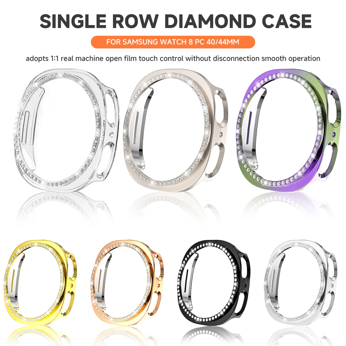 Funda rígida de PC para Samsung Galaxy Watch 9 8 44 40mm, funda hueca con diamantes brillantes para Galaxy Watch 8 9, accesorios de cubierta protectora