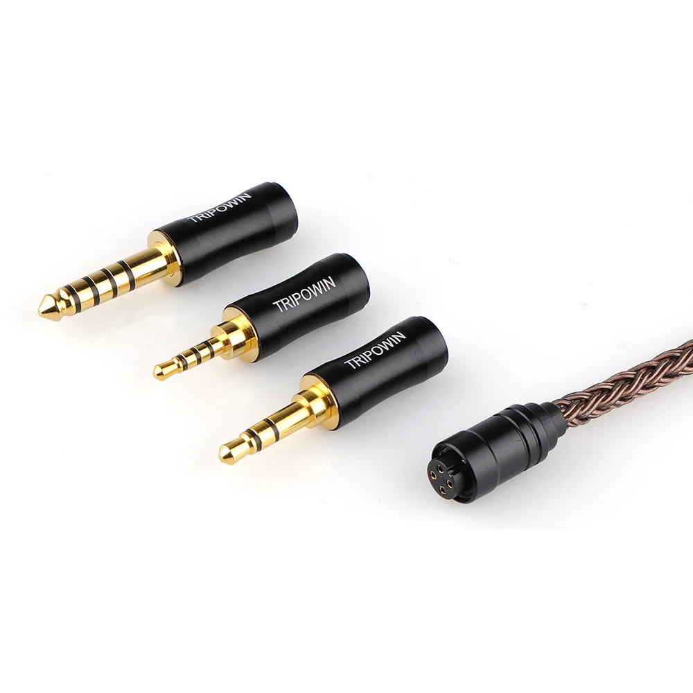 Tripowin-Cable IEM HiFi sin oxígeno, 32AWG OFC ámbar, intercambiable con enchufe de 2,5mm, 3,5mm y 4,4mm, manga de PVC para audiófilos